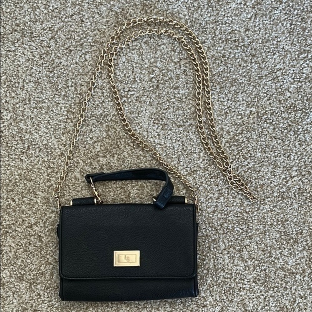 Small Black Crossbody Bag with Gold Chain